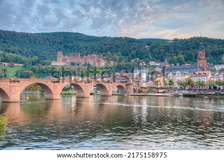 Panorama of Heidelberg behind Neckar river, Germany
