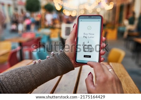 BNPL Buy now pay later online shopping service on smartphone. Online shopping. Paying after delivery. Complete the payment after purchase at no added cost. Payment after credit check. Easy way to shop Royalty-Free Stock Photo #2175164429