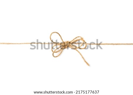 String bow isolated. Jute rope bows, packaging cord knots, knotted rustic gift, eco-friendly natural rope bow Royalty-Free Stock Photo #2175177637