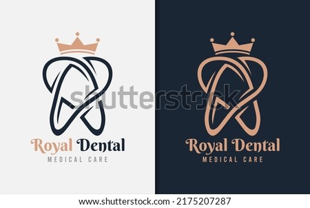 Royal Dental Logo Design. Crown and Modern Teeth Symbol Combination.