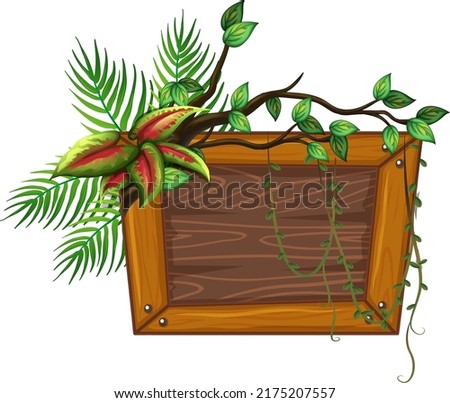Wooden banner with tropical leaves illustration