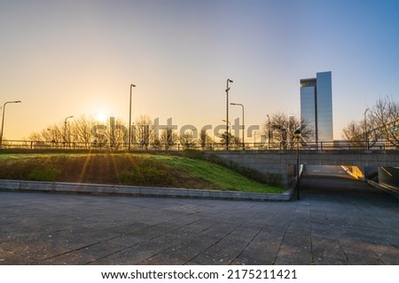 Silbury boulevard under path at sunrise in Milton Keynes. England