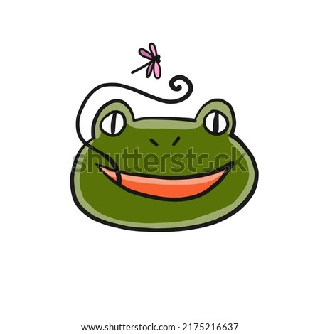 Funny frog face. Isolated on white background. Cartoon for your design