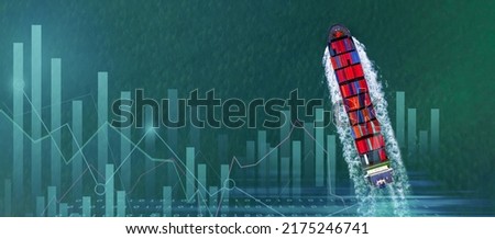 Aerial view container ship with business graph analysis, Global business import export logistic transportation worldwide by container cargo ship vessel, Freight shipping maritime. Royalty-Free Stock Photo #2175246741