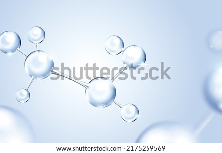 3d glass molecule or atoms on light blue background. Suitable for biochemical, pharmaceutical, beauty and other medical concept. Royalty-Free Stock Photo #2175259569
