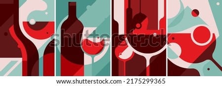 Collection of wine posters. Placard designs in abstract style. Royalty-Free Stock Photo #2175299365