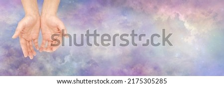 Seeking Cosmic Guidance and sending distant healing- female cupped hands against heavenly cosmic beautiful wide celestial sky background with copy space
 Royalty-Free Stock Photo #2175305285