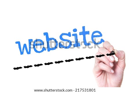 Hand writing Website with blue marker on transparent wipe board.