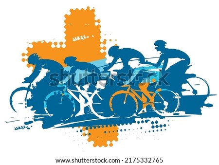 Cycling race, MTB cycling.
Expressive stylized drawing of group of cyclists in full speed. Imitating drawing ink and brush. Vector available. Royalty-Free Stock Photo #2175332765