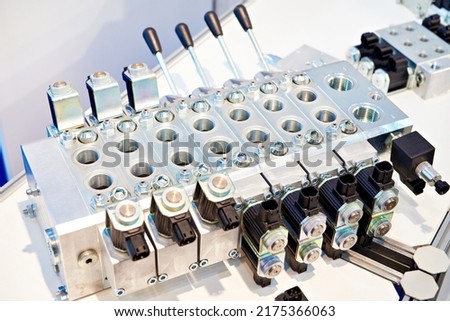 Pre-compensated proportional sectional hydraulic valve in exhibition Royalty-Free Stock Photo #2175366063