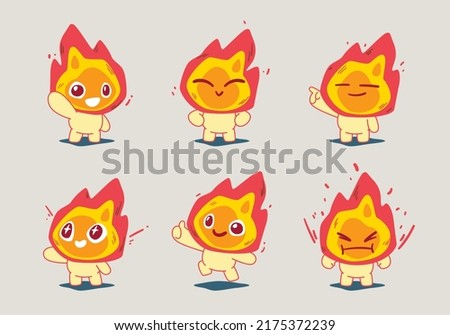 set of cartoon red fire character mascot collection