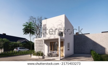 MINIMALIST HOUSE WITH SIMPE FACADE Royalty-Free Stock Photo #2175403273