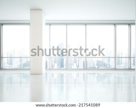 Office interior. Panoramic window with city view