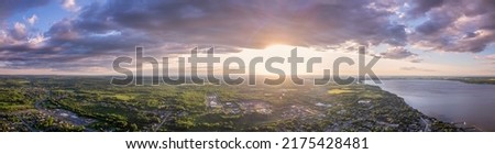 Aerial Of Sunset Over Town In Northern Ontario Royalty-Free Stock Photo #2175428481