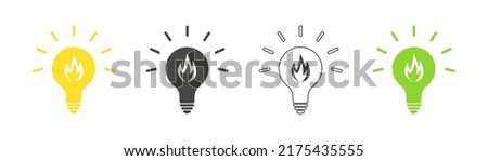 fire icon in light bulb set. Vector.