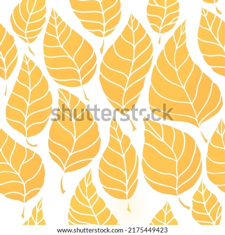 illustration of golden leaves pattern. Floral organic background. Hand drawn leaf texture.