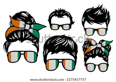 Family clip art set in colors of national flag on white background. Ivory Coast