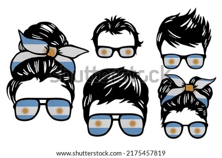 Family clip art set in colors of national flag on white background. Argentina