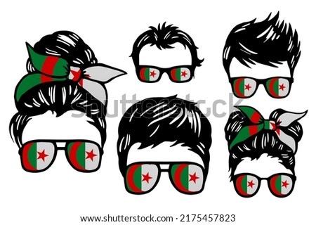Family clip art set in colors of national flag on white background. Algeria