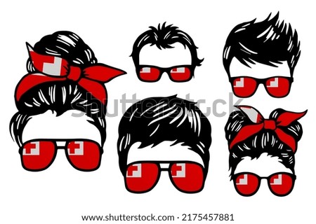 Family clip art set in colors of national flag on white background. Tonga