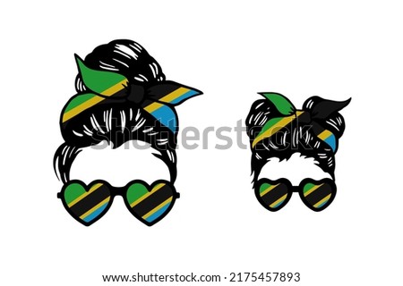 Family clip art in colors of national flag on white background. Tanzania