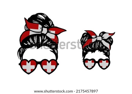 Family clip art in colors of national flag on white background. Switzerland