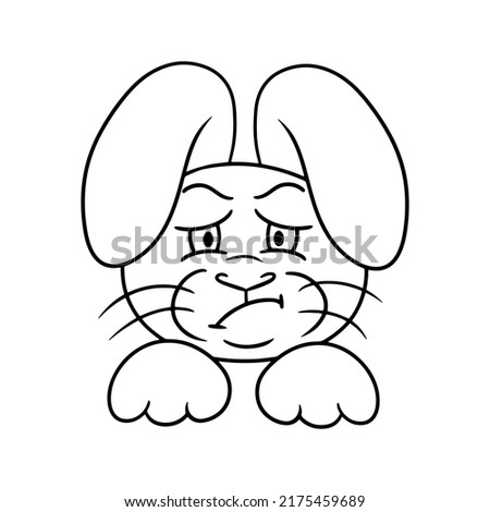 Monochrome picture, Character Angry gray rabbit, disgruntled hare, vector illustration in cartoon style on a white background