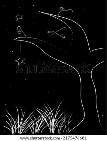 background with stars grass  tree 