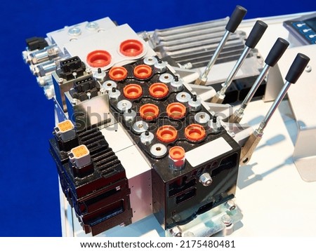 Pre-compensated proportional sectional hydraulic valve in exhibition Royalty-Free Stock Photo #2175480481