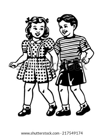 Retro Children - Clipart Illustration