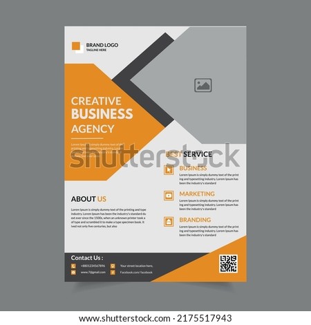  modern corporate flyer. orange color is used here. One image can easily be installed in it. Royalty-Free Stock Photo #2175517943