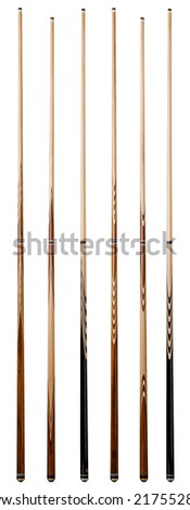 billiard cue sticks on white background Royalty-Free Stock Photo #217552813