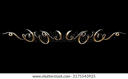 Golden Calligraphic Hand Drawn Flourish or Divider. Elegant Golden Retro Decorative Element for Invitations, Diploma, Menu, Wedding Design.