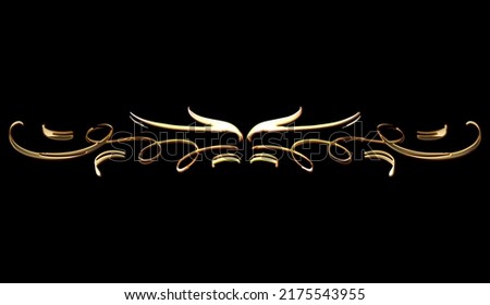 Golden Calligraphic Hand Drawn Flourish or Divider. Elegant Golden Retro Decorative Element for Invitations, Diploma, Menu, Wedding Design.