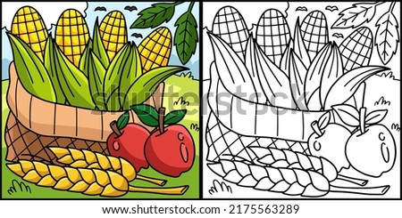 Thanksgiving Harvest Corn Coloring Illustration