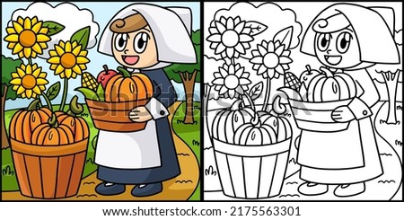 Thanksgiving Pilgrim Girl Colored Illustration