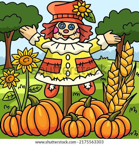 Thanksgiving Scarecrow Pumpkin Colored Cartoon 