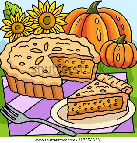 Thanksgiving Pumpkin Pie Colored Cartoon 