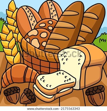 Thanksgiving Baked Bread Colored Cartoon