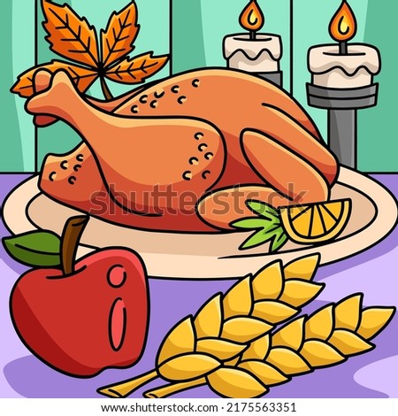 Thanksgiving Dinner Turkey Meal Colored Cartoon 