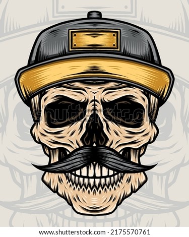 Old Skull Gangsta Illustration. Premium vector