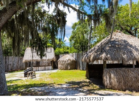 Thatch Hut Interpretive Center at De Soto National Memorial, Bradenton, Florida,  USA Royalty-Free Stock Photo #2175577537