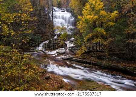 Peters Kill Falls - Long Exposure of Waterfall in Autumn - Minnewaska State Park - Catskill Mountains + Appalachian Mountain Region - New York Royalty-Free Stock Photo #2175587317
