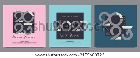 Happy new year 2023. Set of 2023 new year square template for calendar, cover, card and media post. 2023 typography logo Royalty-Free Stock Photo #2175600723