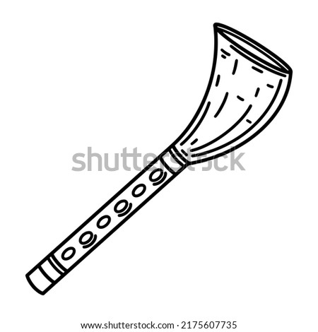Flute zhaleika vector icon. Hand drawn wooden musical instrument. Slavic fife isolated on white background. Traditional Russian device for classical and folk melodies. Outline for web, apps, logo