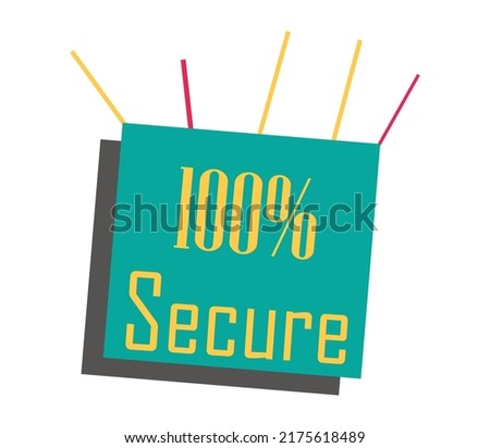 100% Secure Sign label vector and illustration art with fantastic font yellow color combination in green background