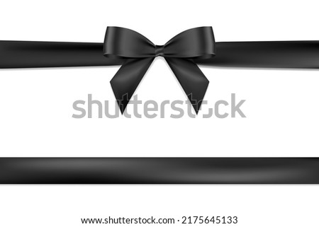 Black bow horizontal ribbon realistic shiny satin vector for decorate your greeting card or website isolated on white background.