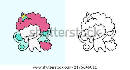 Cute Unicorn Clipart for Coloring Page and Illustration. Happy Clip Art Unicorn. Vector Illustration of a Kawaii for Stickers, Prints for Clothes, Baby Shower, Coloring Pages. 
