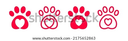 Dog Paw Love with a heart-shaped frame of dog tracks and trails. Dog or cat Love Heart with cute paw print vector illustration. Best used for pet care, pet-friendly logo.	
 Royalty-Free Stock Photo #2175652863