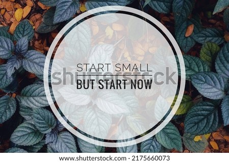 Inspirational success quotes on blurred nature background. Motivation phrase "START SMALL, but START NOW)